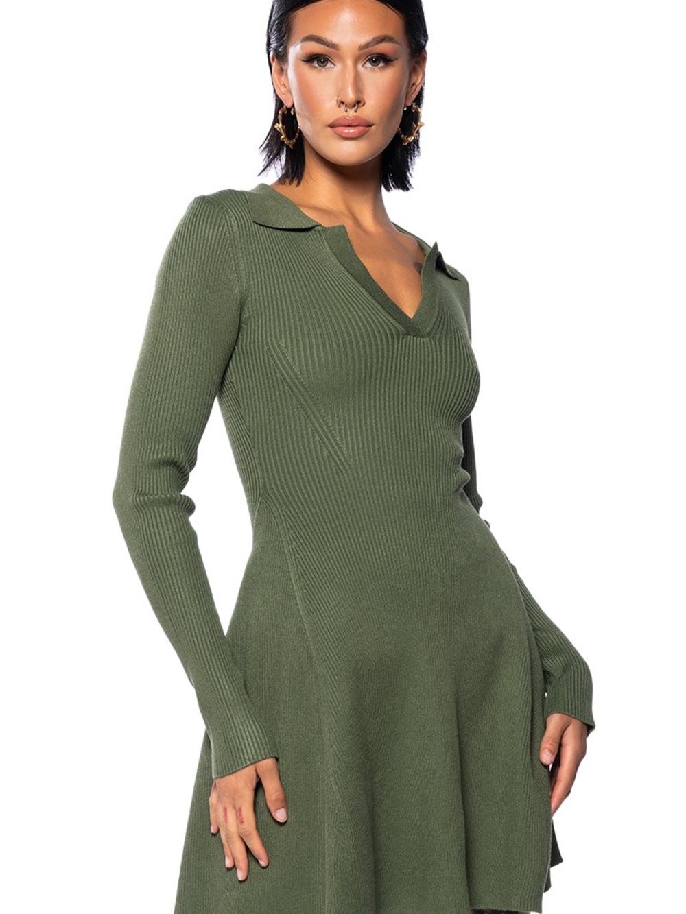 AKIRA ELLA SWEATER KNIT COLLARED MINI DRESS